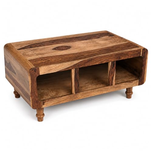 Image of SONA ART & CRAFTS Sheesham Wooden Center Coffee Table for Living Room Home with Shelf Storage | Wooden Coffee Table | Center Table for Living Room | Tea Table | Natural Teak