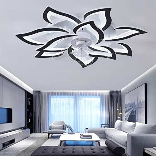 YUNZI Ventilatore da Soffitto Silenzioso con Telecomando E Ventilatore da Soffitto Regolabile A velocità del Vento APP6 Design Camera da Letto Soggiorno Grande Lampadario A Forma di Fiore-Black|D