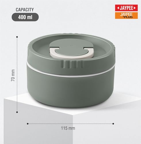 Image of Jaypee Plus Snackpac Airtight Leakproof Container 400 ml Lunch Box for School, Office, Ideal for Snacks and Meal, Keeps Food Hot & Fresh Inner Stainless Steel Easy to Carry Handle, Greenish Green