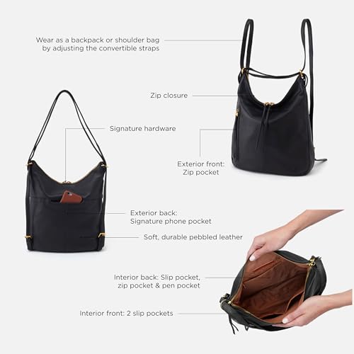 Image of HOBO Merrin Leather Bucket Backpack Convertible to Shoulder Bag for Women
