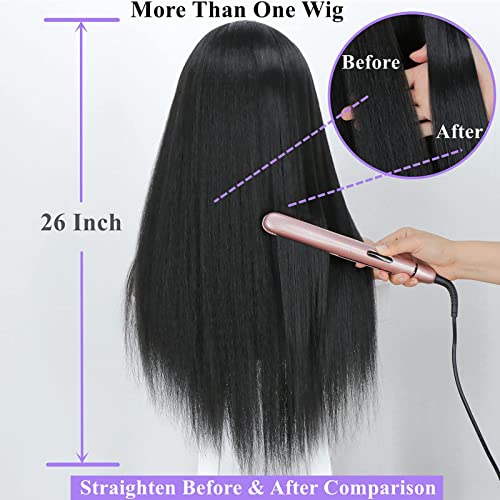 Youwin 26 Inch Kinky Straight Headband Wig For Women, Yaki Straight Headband Wigs Synthetic Headband Wig Long Yaki Straight Hair Wigs For Daily Use #TOP3