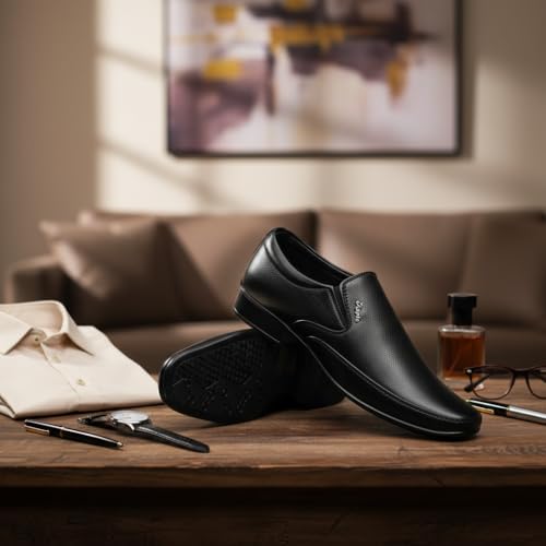 Image of Classic Men's Slip-On Formal Shoes | Synthetic Leather Upper with PU Sole | Lightweight, Cushioned | Stylish & Comfortable Footwear for Daily Use, Casual, Office & Gifts