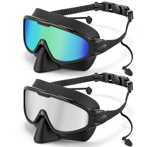 Lunettes de natation avec cache-nez Kanayu pour adulte et masque de plongée anti-buée noir