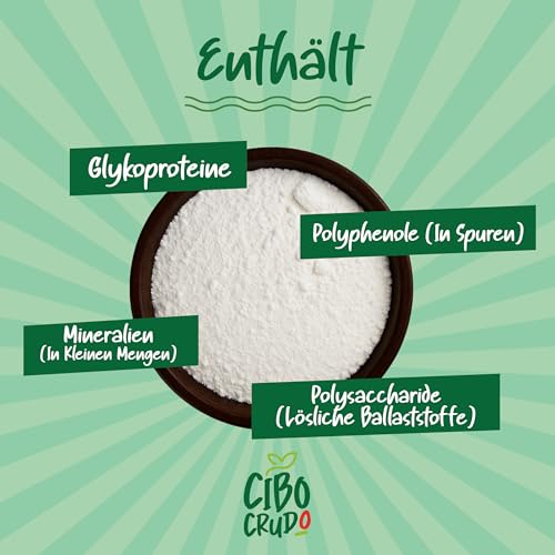 CiboCrudo Akazienfaser Pulver Bio - 500g. Akazienfasern oder Akaziengummi Arabicum Pulver mit Hohem Ballaststoffgehalt (85%) und ohne Zucker. Vegane Ballaststoffe, hervorragend für ketogene Diäten.