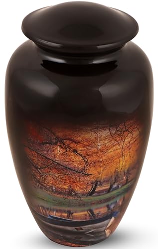 Image of Memorials Cremation Urns - Handcrafted Adult Urn, Large Burial Urns for Ashes - Orange Black