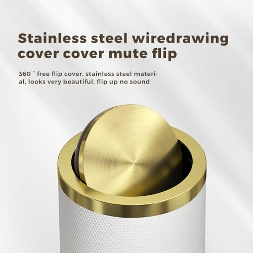 Image of 9L /2.3GALModern White Trash Can with Flip Lid,Fancy Gold Waste Paper Baskets for Bathrooms,Gold Trash Can for Bathroom,Bedroom, Powder Room,Office,Laundry Room (9L-White)