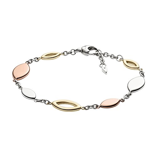 Fossil Bracciale Da Donna, Lunghezza: 17,7 Cm + 19 Cm Bracciale In Oro, Oro Rosa, Argento, Cz Tricolore, Acciaio Inossidabile, JF02778998