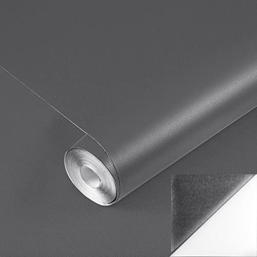 Oxdigi Lámina autoadhesiva de piel sintética, aspecto de piel, para reparación de muebles de piel, para paredes, sofás, asientos de coche, 44x200 cm, color gris Cover