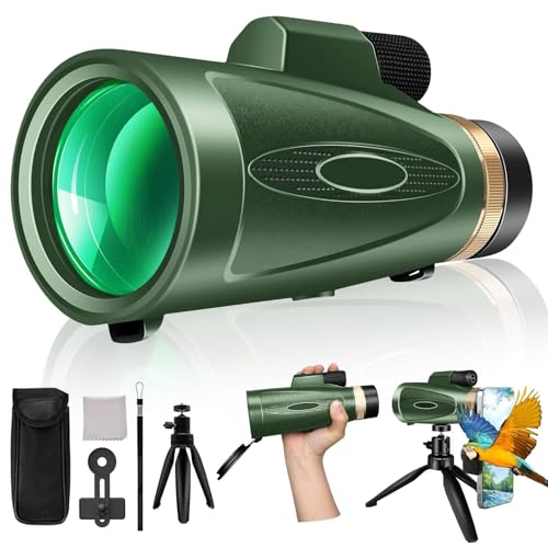 Monocular Telescope 80x100 HD Monoculars for Adults with Tripod & Phone Adapter Monoculars for Bird Watching Stargazing Camping Hiking Hunting Wildlife Travel-Green.