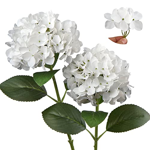 Lot de 2 hortensia artificielles décoratives blanches en soie au toucher réel - 63 cm de long - Pour maison, hôtel, bureau, mariage Cover