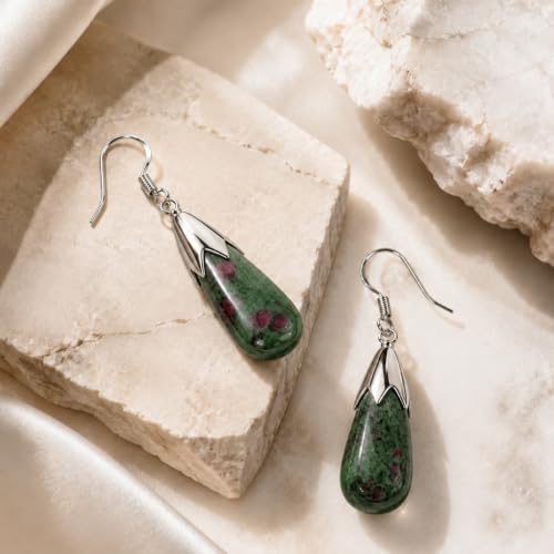 Ruby Zoisite Earrings for Women Crystal Dangle Drop Birthstone Jewelry - image 2