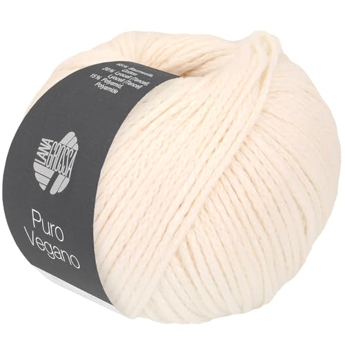LANA GROSSA Puro Vegano | Kettgarnkonstruktion ohne tierische Fasern | Handstrickgarn aus 65% Baumwolle, 20% Lyocell (Tencel) & 15% Polyamid | 50g Wolle zum Stricken & Häkeln | 90m Garn FB 1