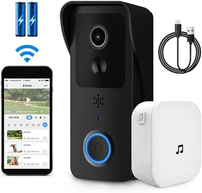 Timbre con vídeo, cámara de Seguridad, Timbre con vídeo 5G, WiFi Dual, Timbre for Puerta Exterior, intercomunicador con batería Impermeable, hogar Inteligente (Color : Bianco)