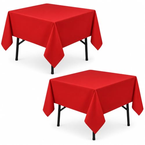 Image of 2-Pack 60x60 inch Red Table Cloths, Solid Stain and Wrinkle Resistant Tablecloth, Premium Plain Weave Polyester Fabric Rectangle Table Linen Covers for Hotel, Banquet