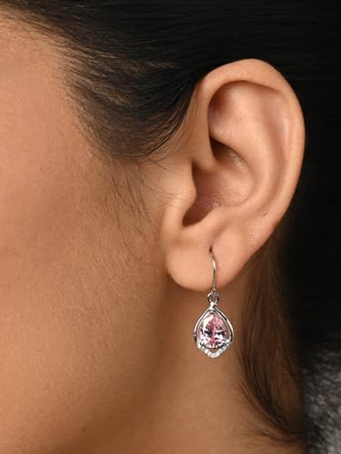 Image of Clara 925 Silver Jino Pink Solitaire Pendant Earrings Chain Ring for Women | Gift for Girl Girlfriend Wife | Rakhi Rakshabandhan Gift for Sister Bhabhi |Platinum Plated | Swiss Zirconia | Jewellery Set
