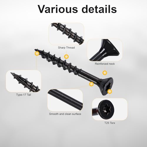 Image of Wood Screws #8 x 1-1 /2'', T25 Star Torx Drive Flat Head Deck Screws, Black, 165Pcs (1lb)