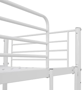 Bunk Bed with Table without Mattress 90 x 200 cm Metal White Platform Bed with Slats Support Easy Assembly for Bedrooms, Adults