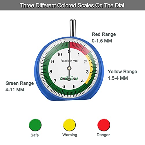 GODESON 88703 Dial Tire Tread Depth Gauge in MM,Professional for Motorcycle, Car,Truck and Bus