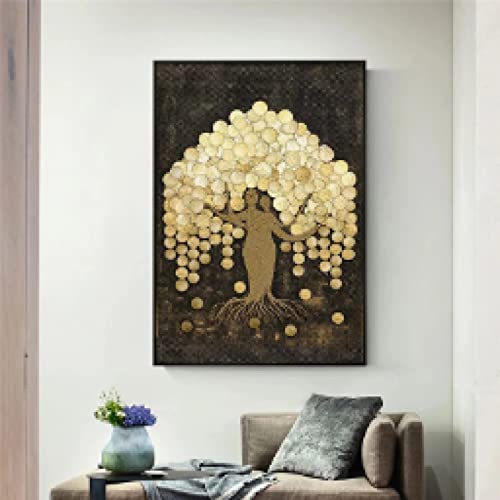 Toile peintures abstraite feuille d'or argent déco murale 60x90 - 3