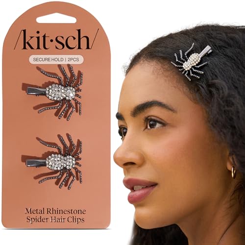 Kitsch Halloween Hair Clips for Women - Spider Design | Durable Metal Halloween Hair Accessories with Dazzling Rhinestones, Sturdy All-Day Grip Barrettes for Events or Everyday Hairstyles - 2 Pcs