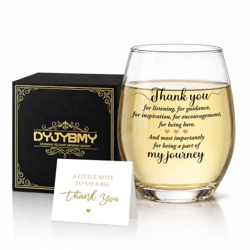 DYJYBMY Thank You For Listening For Guidance For Inspiration For Encouragement Wine Glass With Gifts Box, Clear Stemless Wine Tumbler, Graduation Farewell Gifts For Teacher Bestie Family Friend BBF