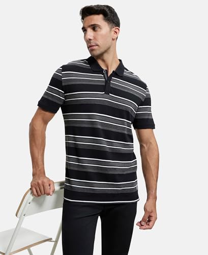 Image of Jockey US93 Men Super Combed Cotton Rich Striped Polo T-Shirt