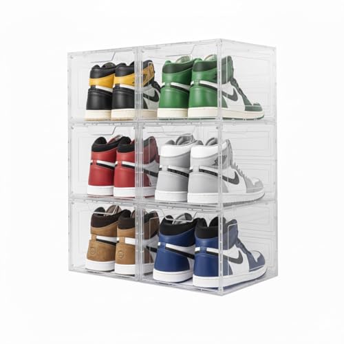 GARCIA HOME Cajas para Zapatos Transparente Apilable – Juego de 6 Cajas de Almacenaje de Calzado y Ropa, Organizador de Zapatos para el Hogar, Zapatero de Plástico Moderno para Orden y Espacio.