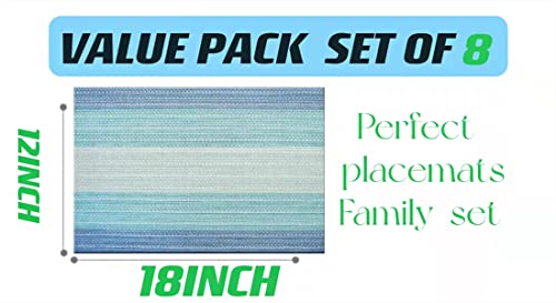 Wangchao Placemats Set Of 8 Placemats Dining Room Table Mats Woven Vinyl Washable Durable Heat-Resistant Non-Skip Kitchen Strip Pvc Placemats(Sky Blue) #TOP1