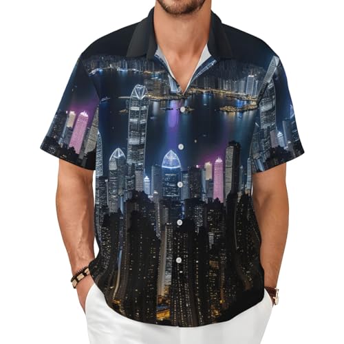 Imprimé doux confort chemise manches courtes homme au motif urbain