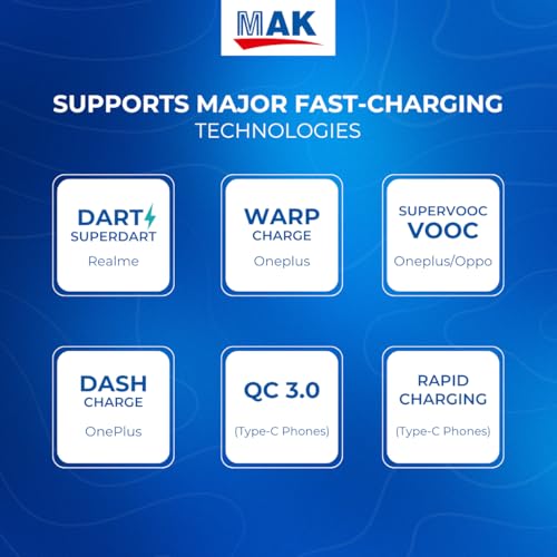 Image of MAK Original 80W SuperVOOC Fast Charging Adapter with USB to Type C Cable,Red, Upto 80W Power Delivery Wall Charger Compatible with OnePlus 11, Nord CE3, Fast Charge for USB-C Smartphones.