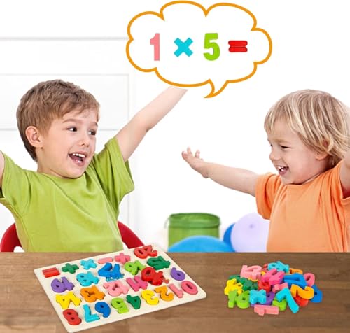 Image of Khasala Brothers Wooden ABCD Alphabet Number Shape Explorative Puzzles Toddler Learning Puzzles,Educational Activity Boards Toys for Child Boys and Girls (12345)