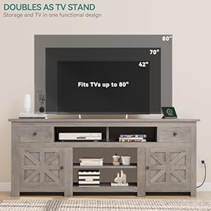 YITAHOME Farmhouse TV Stand, Entertainment Center with Power Outlet for TVs Up to 80 Inch, TV Console with Storage Drawer & Movable Partition, Rustic TV Stand for Living Room, 70" Rustic Grey YITAHOME Farmhouse TV Stand Entertainment Center with Power Outlet for TVs Up to 80 Inch TV Console with Storage Drawer Movable Partition Rustic TV Stand for Living Room 70 Rustic Grey