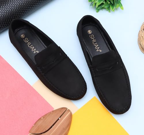 Image of SHUAN Men's Suede Leather Loafer Shoes