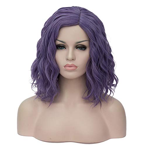 Mildiso Purple Wigs for Women Short Bob Wavy Heat Resistant Synthetic Soft Full Hair Wig, 14’’ Shoulder Length Cute Wig for Party Cosplay Daily Use with Comfortable Wig Cap M056PR