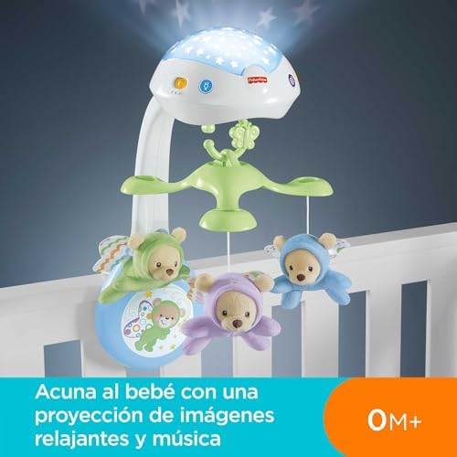 Fisher-Price Karuzela z misiami 3 w 1 z dźwiękami i pokazem światełek, dla dzieci od narodzin, CDN41