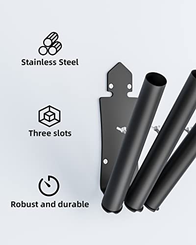 Munzong Triple Flag Holders 1.25" Inner Diameter, Oil Rubbed Black Stainless Steel Flagpole Bracket, Wall Mount Heavy Duty Outdoor House Flag Pole Holder - Strong Rust Proof & Wind Resistant #TOP4