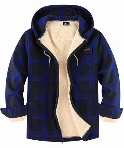 SWISSWELL Mens Sherpa Lined Fleece Shirts Jacket Plaid Flannel Zip Up Hoodies Heavyweight Winter Warm Coat with Pocket