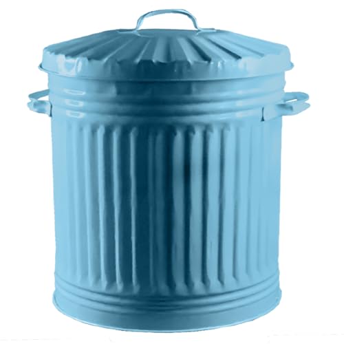 KetoBarrow Retro Style Metal Dustbin with Lid Suitable for Indoor or Outdoor - 40L Classic Bin Steel Dustbin - Duck Egg Blue Feed Bin - 40 Litre