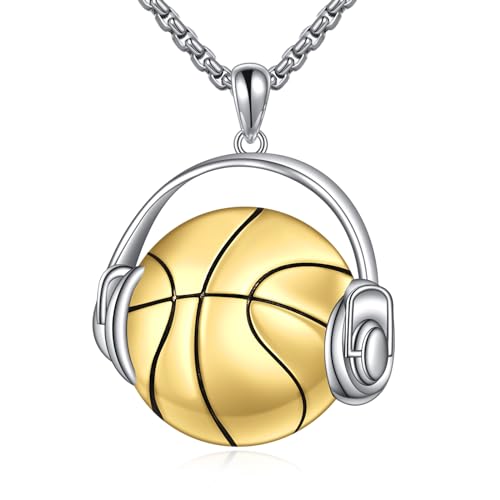 KQF 18K Gold Plated Silver Basketball Pendant Necklace