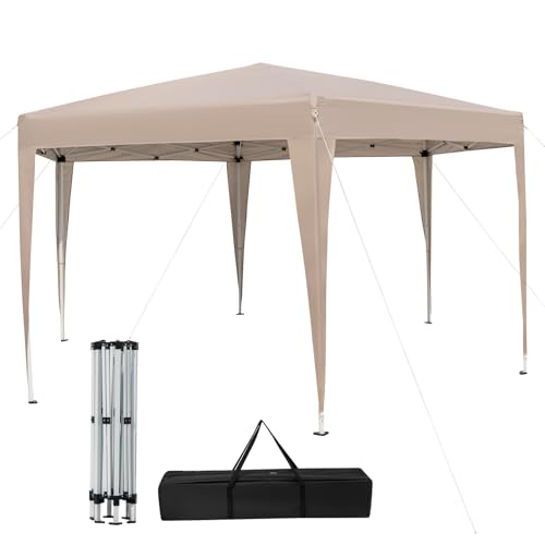 COSTWAY Tonnelle de Jardin Hexagonale Pop-Up 400 x 348 cm, Tente Réception avec Hauteur Réglable Jambes Habillées Sac de Transport, Installation Facile pour Fête Camping BBQ, Kaki