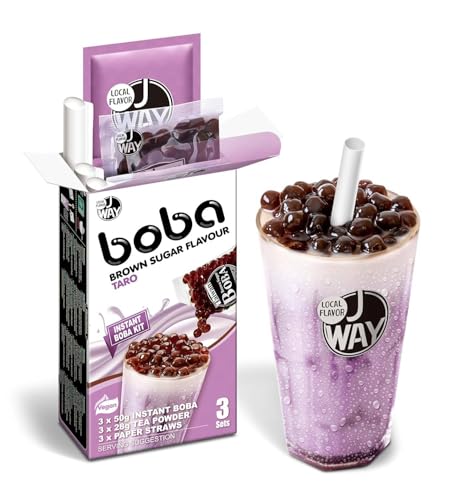 J WAY Instant Boba Bubble Pearl Taro Milk Tea Kit with Authentic Brown Sugar Tapioca Boba, Ready in...