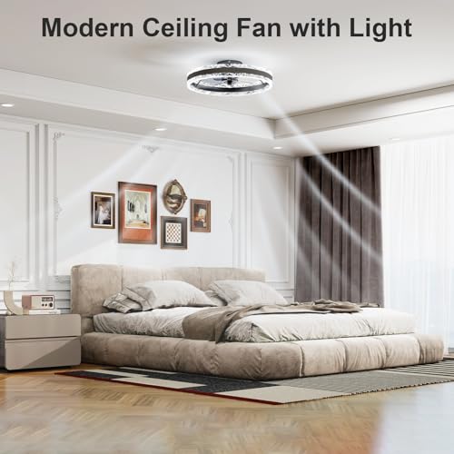 VOLISUN Low Profile Ceiling Fans with Light and Remote, 19.7in Fandelier Ceiling Fan with Light, 3000K-6500K Dimmable Flush Mount LED Ceiling Fan Light, Black Modern Ceiling Fan Light for Bedroom - image 4
