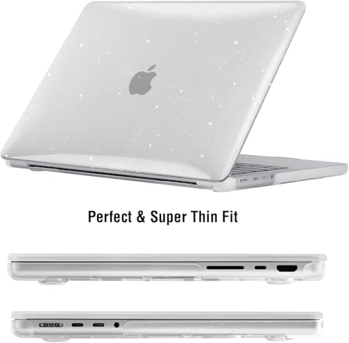 Image of EooCoo Case Compatible for New Apple MacBook Pro 14 inch M5 2026 2025-2021 M4 M3 M2 M1,A3427 A3426 A3434 A3112 A3185 A3401 A2918 A2992 A2779 A2442 Pro /Max,Laptop Plastic Hard Shell Cover,Glitter Clear