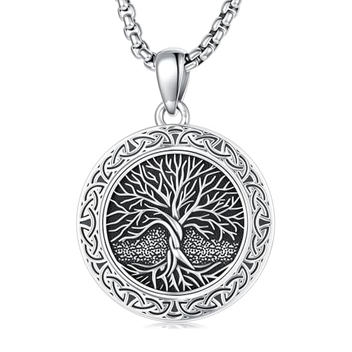 Image of Tree of Life Necklace 925 Sterling Silver Celtic Leafless Family Tree Pendant Necklaces Jewelry for Men Women, w /Stainless Steel Chain 22''+2''