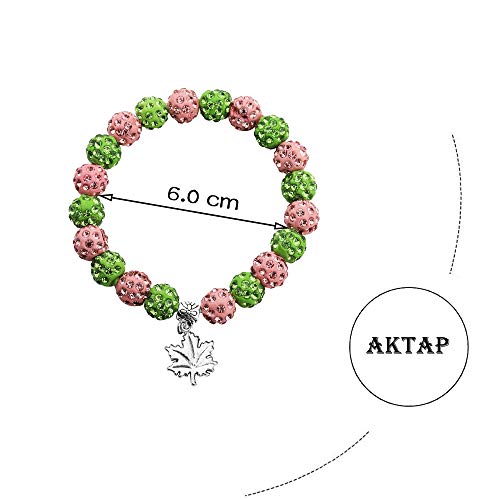 AKTAP Greek Sorority Gift Pink And Green Bead Bracelet Leaf Pendant Paraphernalia Graduation Gifts For Women Girl (Pink And Green Bead Bracelet) - Image 6