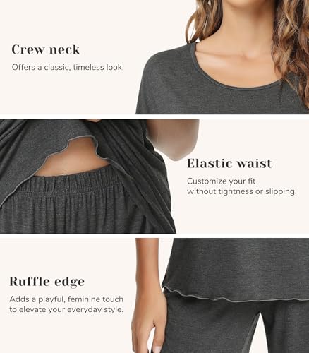 Image of NACHILA Women's Bamboo Viscose Pajama Sets Summer Cooling Short Sleeve Capri Soft Pjs Night Sweats Moisture Wicking Sleepwear