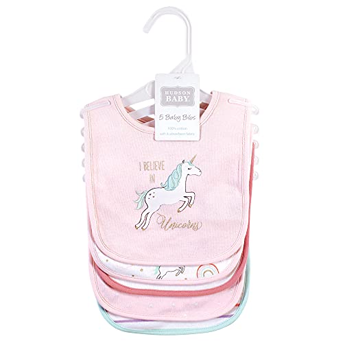 Image of Hudson Baby Unisex Baby Cotton Bibs, Glitter Unicorn, One Size