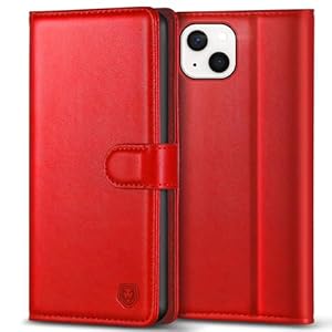 Kuafcase Compatible for iPhone 13 Case with 4 Card Slots Magnetic Closure Kickstand Shockproof Protective Phone Case Compatible for iPhone 13 - Red