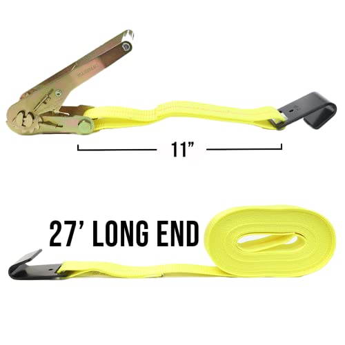 Boxer 2 Pack - Ratchet Strap Tie Down 2 Inch X 27Ft Flat Hooks - Breaking Strength 10,000 Pounds Heavy Duty Tie Down Ratchet Strap For Flatbed, Truck, Trailers #TOP1