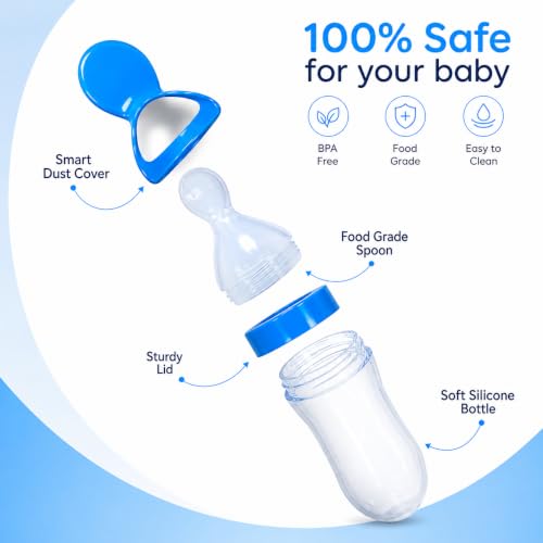 Image of 4-in-1 Baby Feeding & Grooming Essential Set - Includes Silicone Squeeze Feeder Bottle, Banana Teether Toothbrush, Soft-Tip Feeding Spoon, and Safety Nail Clipper - BPA-Free Newborn Essential Kit